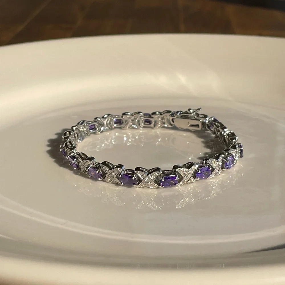 Genuine Amethyst & Silver Bracelet- 7.5” Like New- QVC- Stunning Gemstones! - Picture 3 of 16